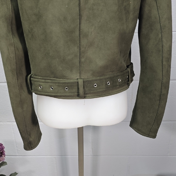 Zara Olive Green Suede Leather Jacket - Picture 11 of 12